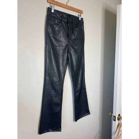 NEW Mother The Insider High Rise Flood Soft Faux Leather Pant Black Size: 27 - Picture 3 of 8
